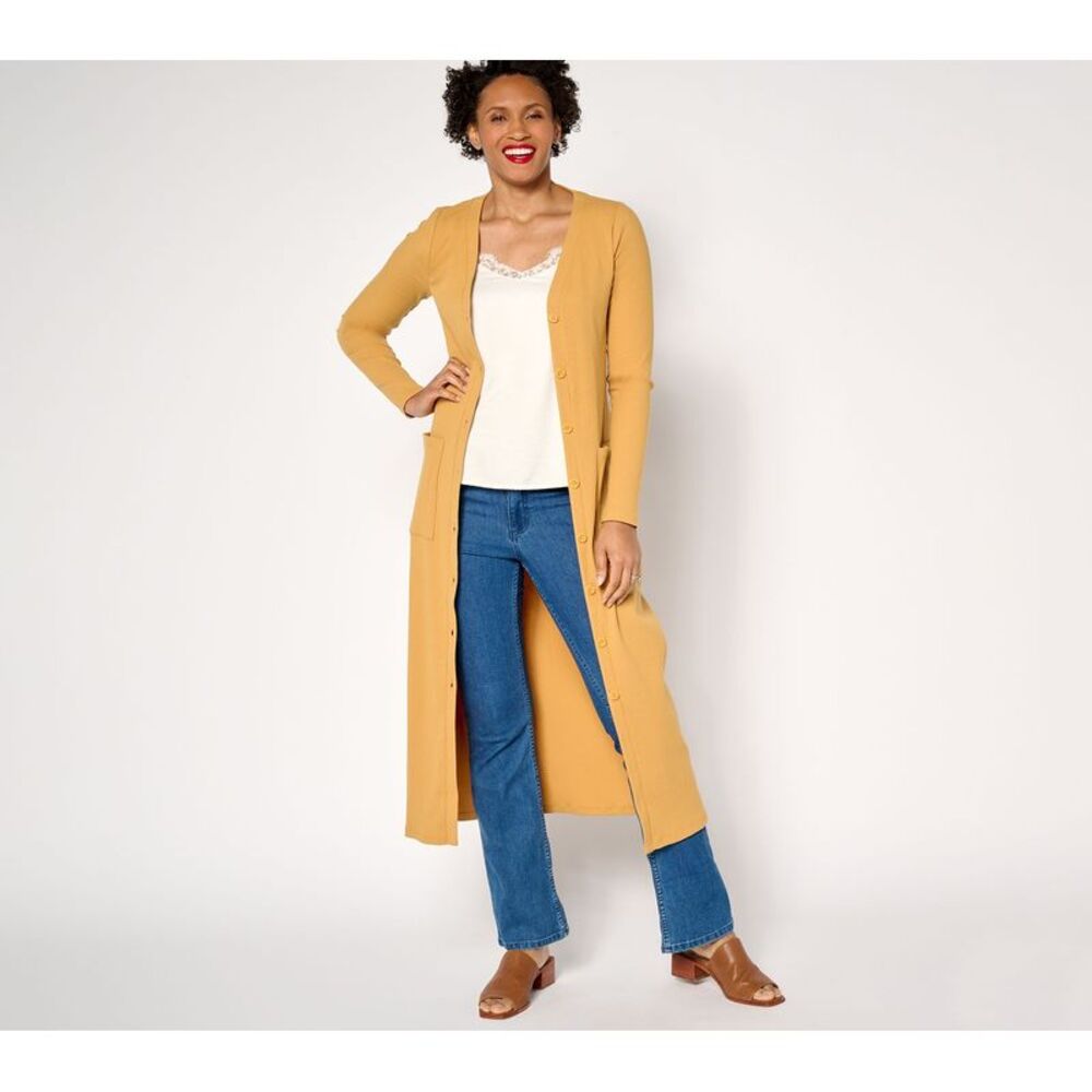 Wacoal Women's Top Sweater Sz M Mrytel Maxi Cardigan Yellow